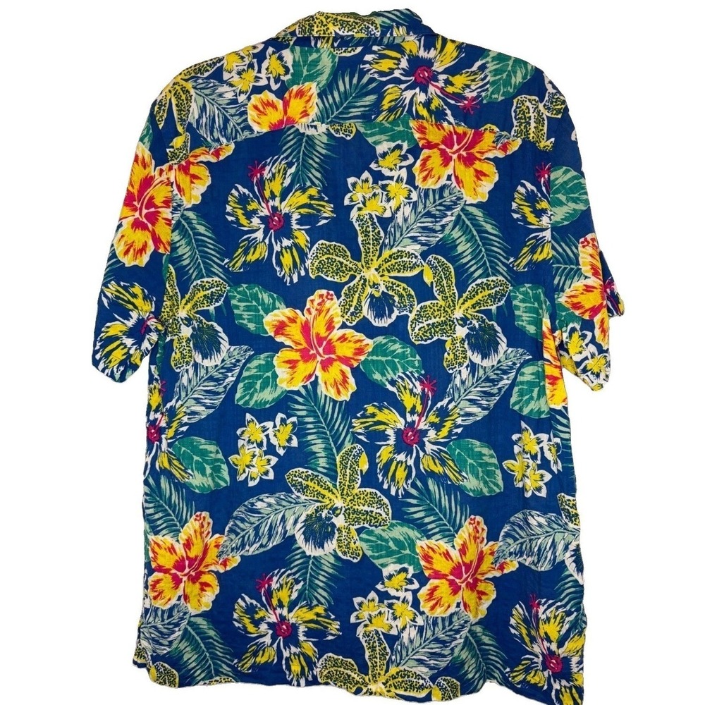 Original Penguin Button Down Mens Large Blue Floral Tropical Hibiscus Shirt - Picture 4 of 7